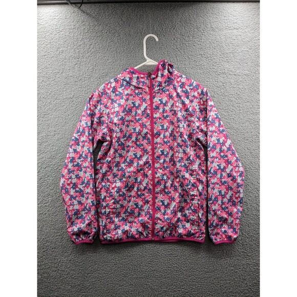 Columbia Youth Pixel Grabber Hooded Rain Jacket Windbreaker Girls Pink and Blue - Picture 1 of 10